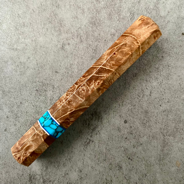 Custom Japanese Knife handle (wa handle)  for 240mm - Maple burl and turquoise