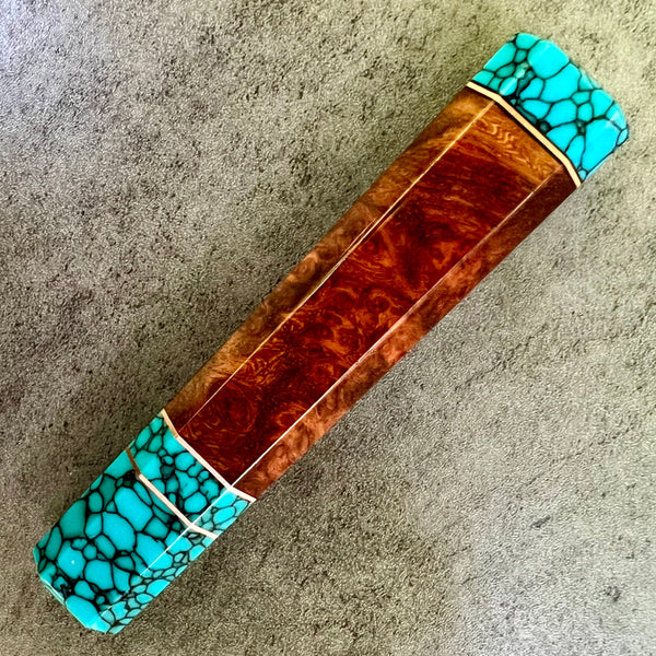 Custom Japanese Knife handle (wa handle)  for 165-210mm : Dark red Amboyna burl and turquoise