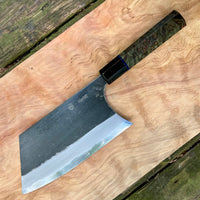 Custom Sugi Tadokoro Nakagawa W2 Tank 180mm - Dyed maple burl with vintage poker chip and marbled horn