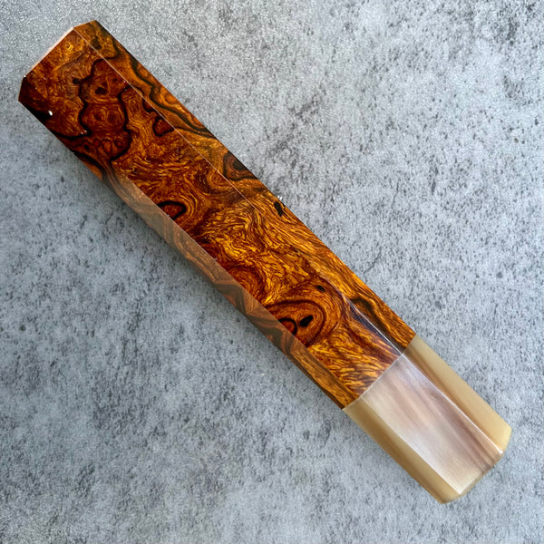 Custom Japanese Knife handle (wa handle)  for 240mm - Desert ironwood burl and blonde