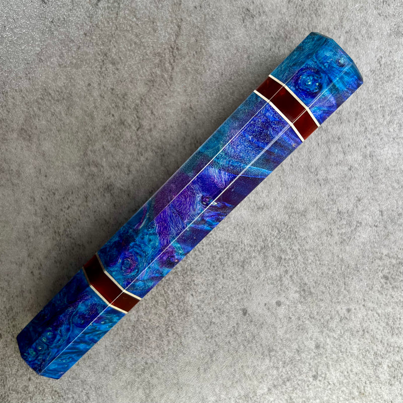 Custom Japanese Knife handle (wa handle)  for 210 mm knife : Blue and purple dyed maple burl