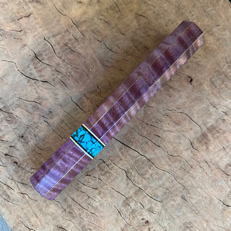 Custom Japanese Knife handle (wa handle)  for 240mm -  Purple dyed curly maple and Turquoise TruStone