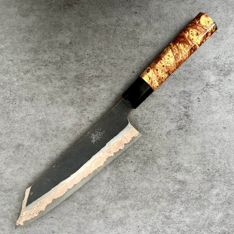 Custom Hatsukokoro Yorokobi kurouchi SLD Copper Gyuto 210mm - Canadian yellow cedar burl