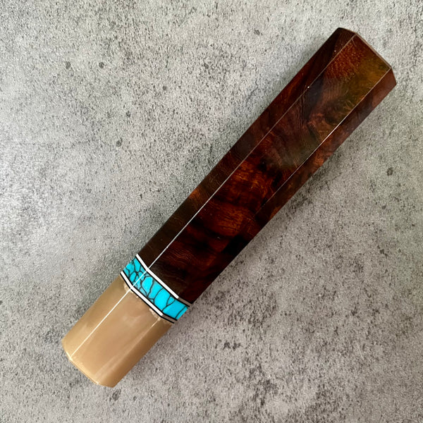 Custom Japanese Knife handle (wa handle)  for 240mm -  Desert Ironwood and turquoise tru-stone