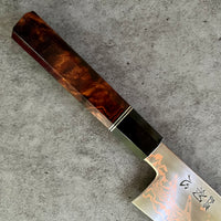 Custom Hatsukokoro Yorokobi SLD Copper Suminagashi Gyuto 240 mm - Desert Ironwood burl