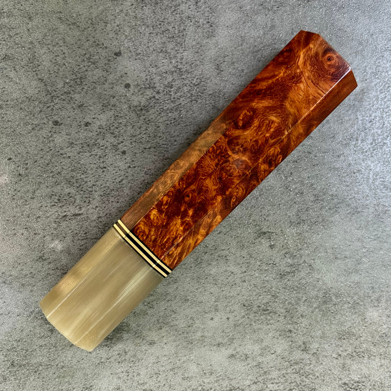 Custom Japanese Knife handle (wa handle)  for 165-210mm :  Amboyna burl and blonde horn