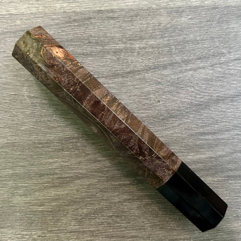 Custom Japanese Knife handle (wa handle)  for 165-210mm :  Black dyed maple burl and horn