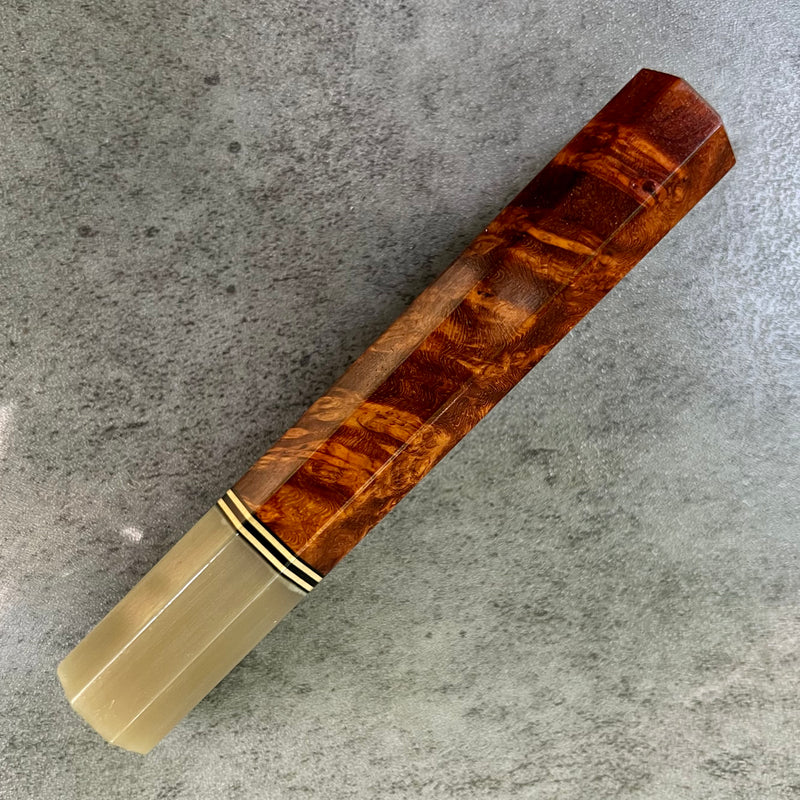 Custom Japanese Knife handle (wa handle)  for 165-210mm :  Amboyna burl and blonde horn