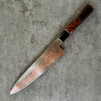 Custom Hatsukokoro Yorokobi SLD Copper Suminagashi Gyuto 240 mm - Desert Ironwood burl