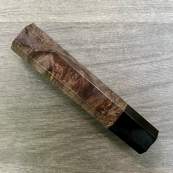 Custom Japanese Knife handle (wa handle)  for 165-210mm :  Black dyed maple burl and horn