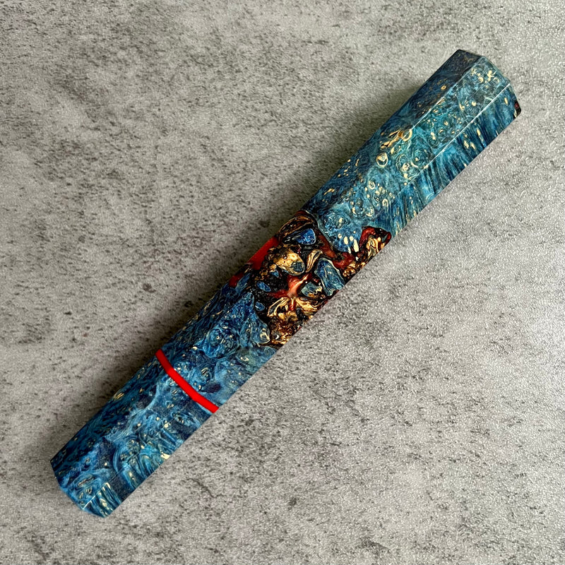 Custom Japanese Knife handle (wa handle)  for 165-210mm :  blue dyed box elder burl hybrid