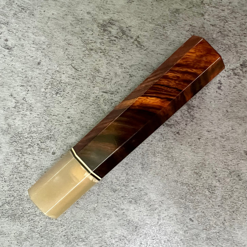 Custom Japanese Knife handle (wa handle)  for 210 mm knife -  Desert Ironwood, bronze and horn