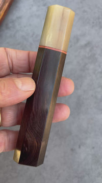 Custom Japanese Knife handle (wa handle)  for 165-210mm: African Blackwood and striped horn, CITES certified