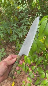 Custom Hatsukokoro Nigara in B2 Damascus  Tsuchime Gyuto 240 mm - Crepe Myrtle burl and Arizona jade