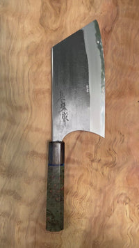 Custom Sugi Tadokoro Nakagawa W2 Tank 180mm - Dyed maple burl with vintage poker chip and marbled horn