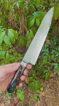 Custom Tsunehisa VG10 Damascus Hammered Western Gyuto 240 - Double dyed big leaf maple burl