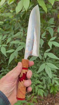 Custom Takeshi Saji Rainbow Ao 2 Damascus Santoku 180mm - Red Coolibah burl