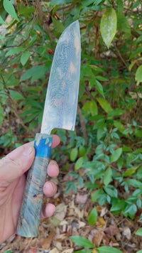 Custom Tsunehisa Nami AUS10 Damascus Santoku 165mm - Dyed maple burl