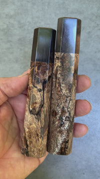 Custom Japanese Knife handle (wa handle)  for 240mm -  Spalted Oak Burl and horn