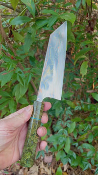 Custom Takeshi Saji Rainbow Ao 2 Damascus Bunka 180mm - Dyed black ash burl