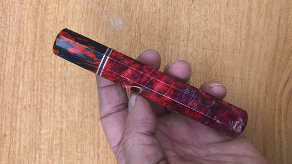 Custom Japanese Knife handle (wa handle) - Double dyed purple/red box elder with coral tide ferrule