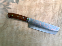 Takeshi Saji Rainbow Damascus Nakiri with Ironwood handle