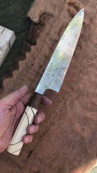 Custom Sukenari Damascus ZPD189 Gyuto 210mm with mammoth tusk