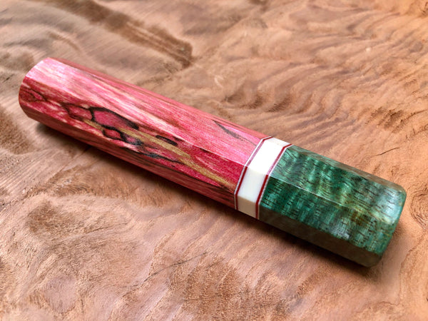 Custom Japanese Knife handle (wa handle) - Dyed Box Elder and Curly Mango