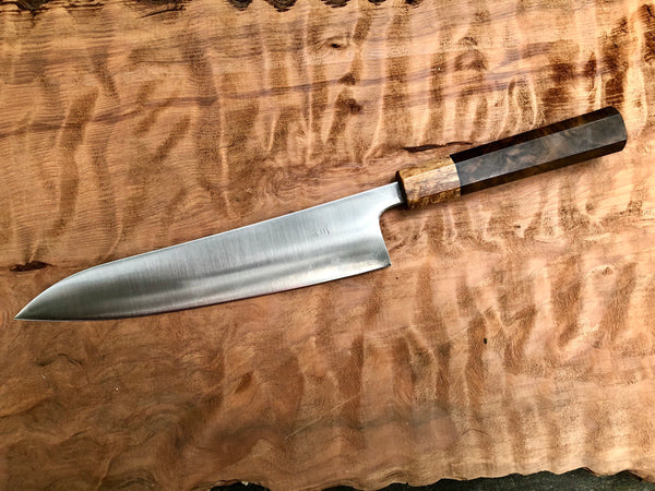 Tsunehisa Ginsan 3 Migaki - Custom Gyuto 210  (8”) with Turkish Walnut and Mango Burl