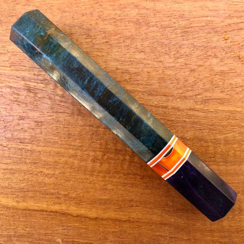 Custom Japanese Knife handle (wa handle)  for 240mm - Blue dyed maple burl