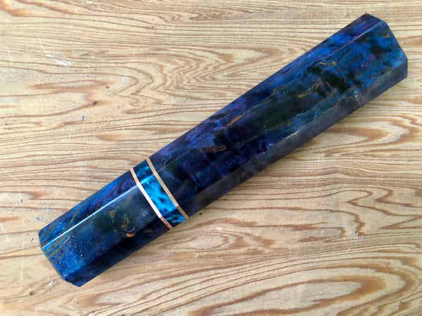 Custom Japanese Knife handle (wa handle)  for 210 mm -   blue/red/purple dyed Masur Birch