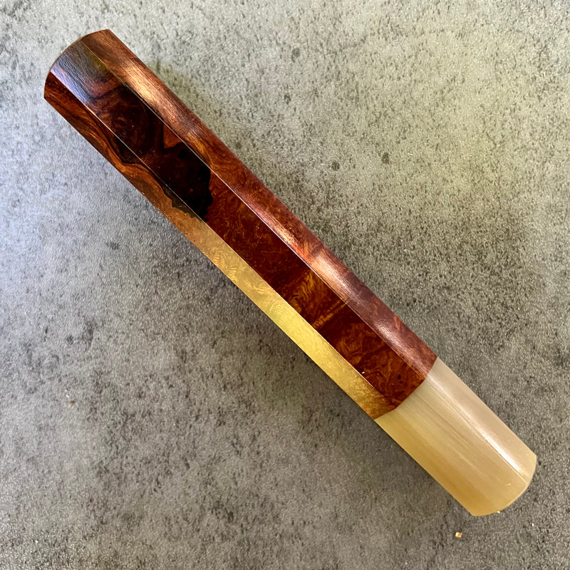 Custom Japanese Knife handle (wa handle)  for 165-210mm: Ironwood burl and blonde horn