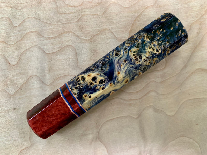 Custom Japanese Knife handle (wa handle) - Blue dyed yellow cedar with red