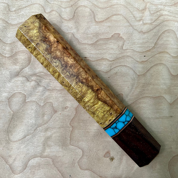 Custom Japanese Knife handle (wa handle)  for 240mm - Dyed Amboyna burl and turquoise