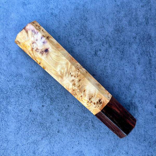 Custom Japanese Knife handle (wa handle)  for 165-210mm: Yellow cedar burl and cocobolo