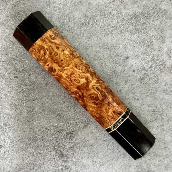 Custom Japanese Knife handle (wa handle)  for 165-210 mm  -  Honduran Rosewood Burl, horn and ebony