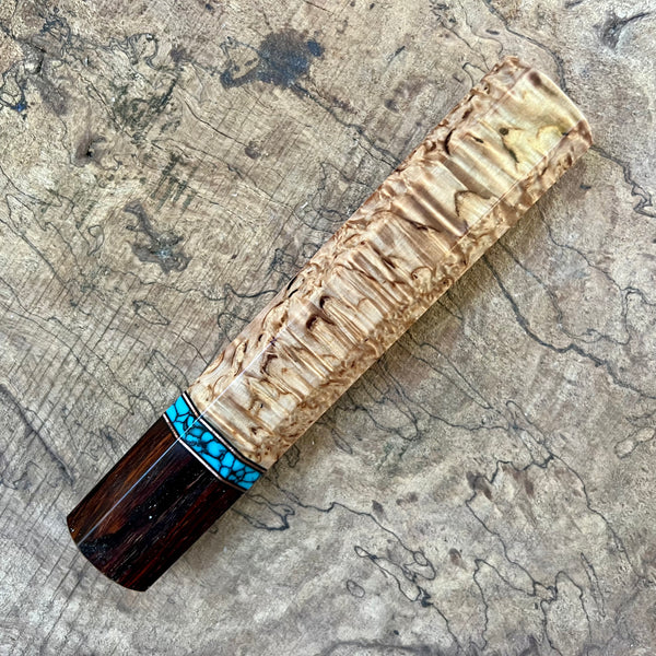 Custom Japanese Knife handle (wa handle)  for 240mm - Karelian birch, turquoise and cocobolo