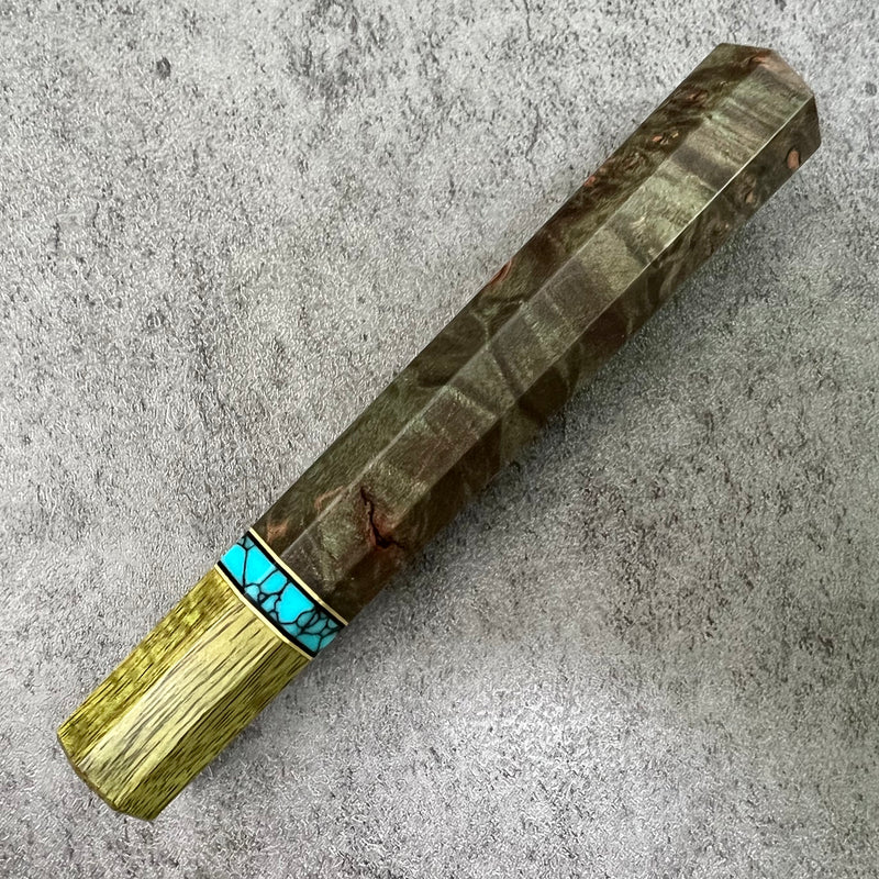 Custom Japanese Knife handle (wa handle) for 210mm : Dyed maple burl with mango and turquoise