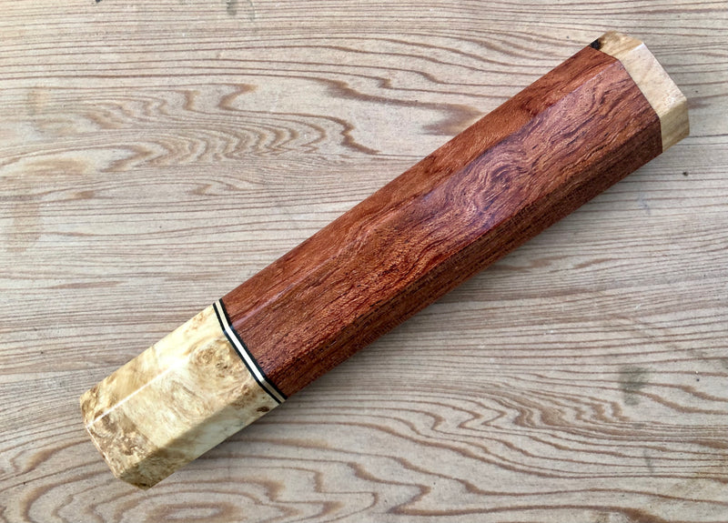 Custom Japanese Knife handle (wa handle) for 165-210mm -  bubinga and masur birch
