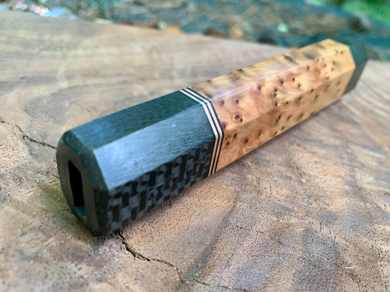 Custom Japanese Knife handle (wa handle) - Thuya Burl and Carbon Fiber