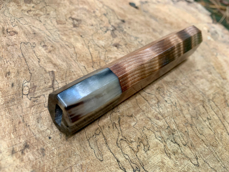 Custom Japanese Knife handle (wa handle) - Curly Redwood and marbled horn