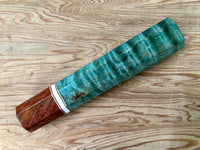Custom Japanese Knife handle (wa handle)  for 240mm - Sea green dyed curly maple with Honduran rosewood