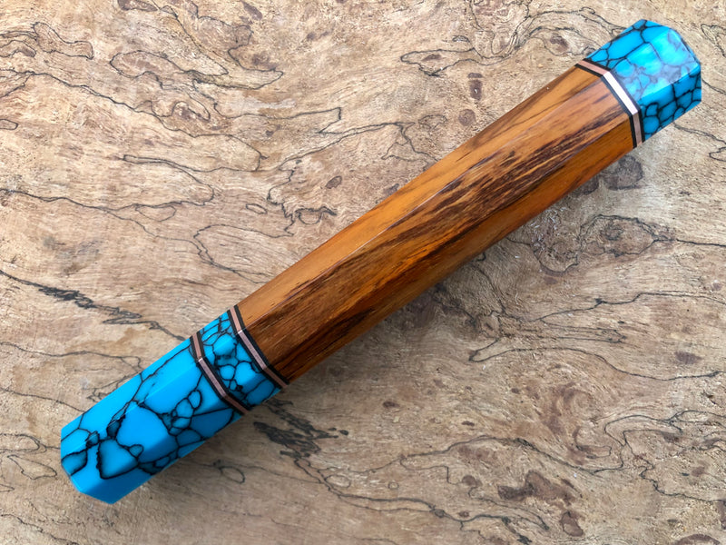 Custom Japanese Knife handle (wa handle) for 210-240 mm -  Siamese rosewood and turquoise