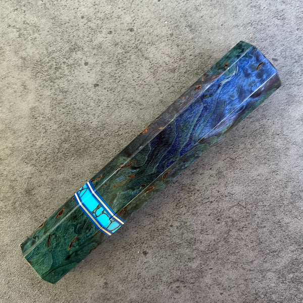 Custom Japanese Knife handle (wa handle)  for 240mm -  Green dyed masur birch and turquoise