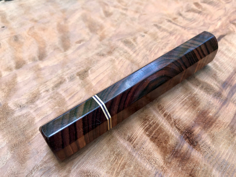 Custom Japanese Knife Handle (Wa Handle) - Crosscut kingwood and bronze