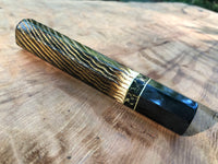 Custom Japanese Knife Handle (Wa Handle) - Burnt Curly Ash with Bronze Inlay and Buffalo Horn