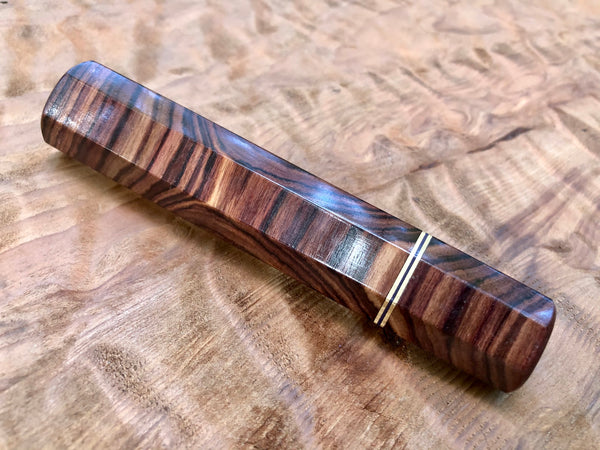 Custom Japanese Knife Handle (Wa Handle) - Crosscut kingwood and bronze