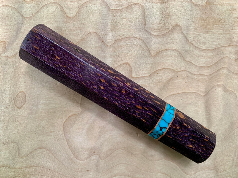 Custom Japanese Knife handle (wa handle) - purple dyed oak burl with turquoise