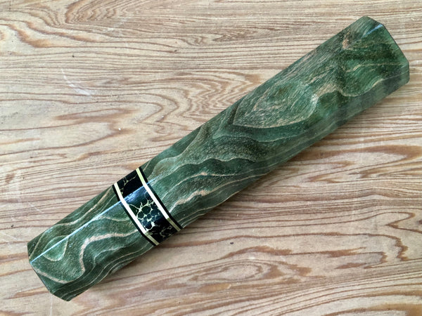 Custom Japanese Knife handle (wa handle)  for 165-210 mm -   Green dyed quilted maple