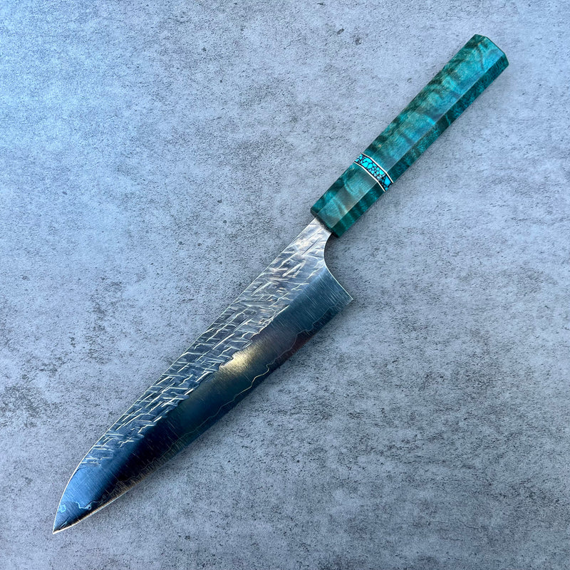 Custom Yu Kurosaki Raijin Gyuto 210 - Dyed quilted maple with turquoise